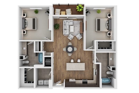 Floor plan for 2 beds, 2 baths, 1274 sqft
